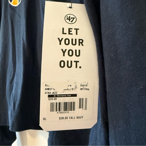 NWT 47 Brand Women’s NBA Utah Jazz Long Sleeve Tee - Navy and Gold - Picture 6 of 8